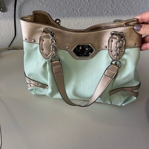 Kathy Van Zeeland Mint and Gold Shoulder Bag